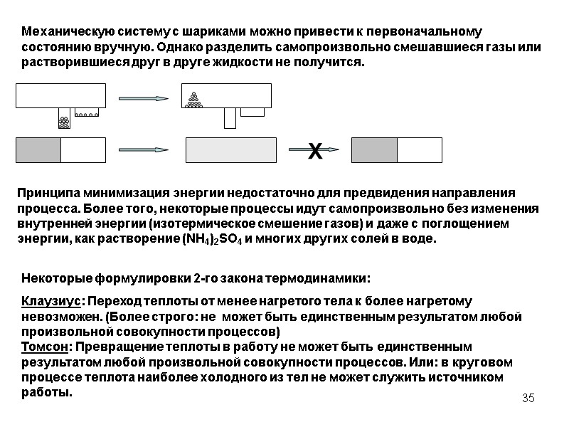 35 Механическую систему с шариками можно привести к первоначальному состоянию вручную. Однако разделить самопроизвольно